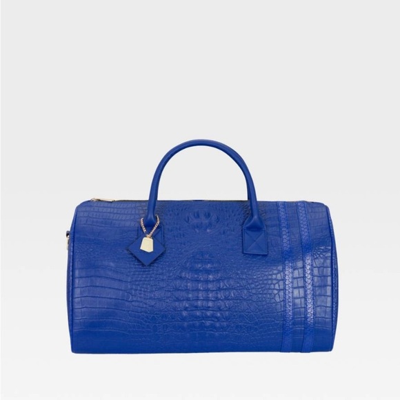 Tote & Carry Elegant Blue Embossed Satchel - Picture 1 of 16